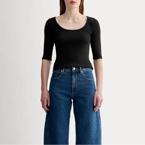 Everlane the luxe rib scoop neck tee L black ribbed stretch slim basic top
